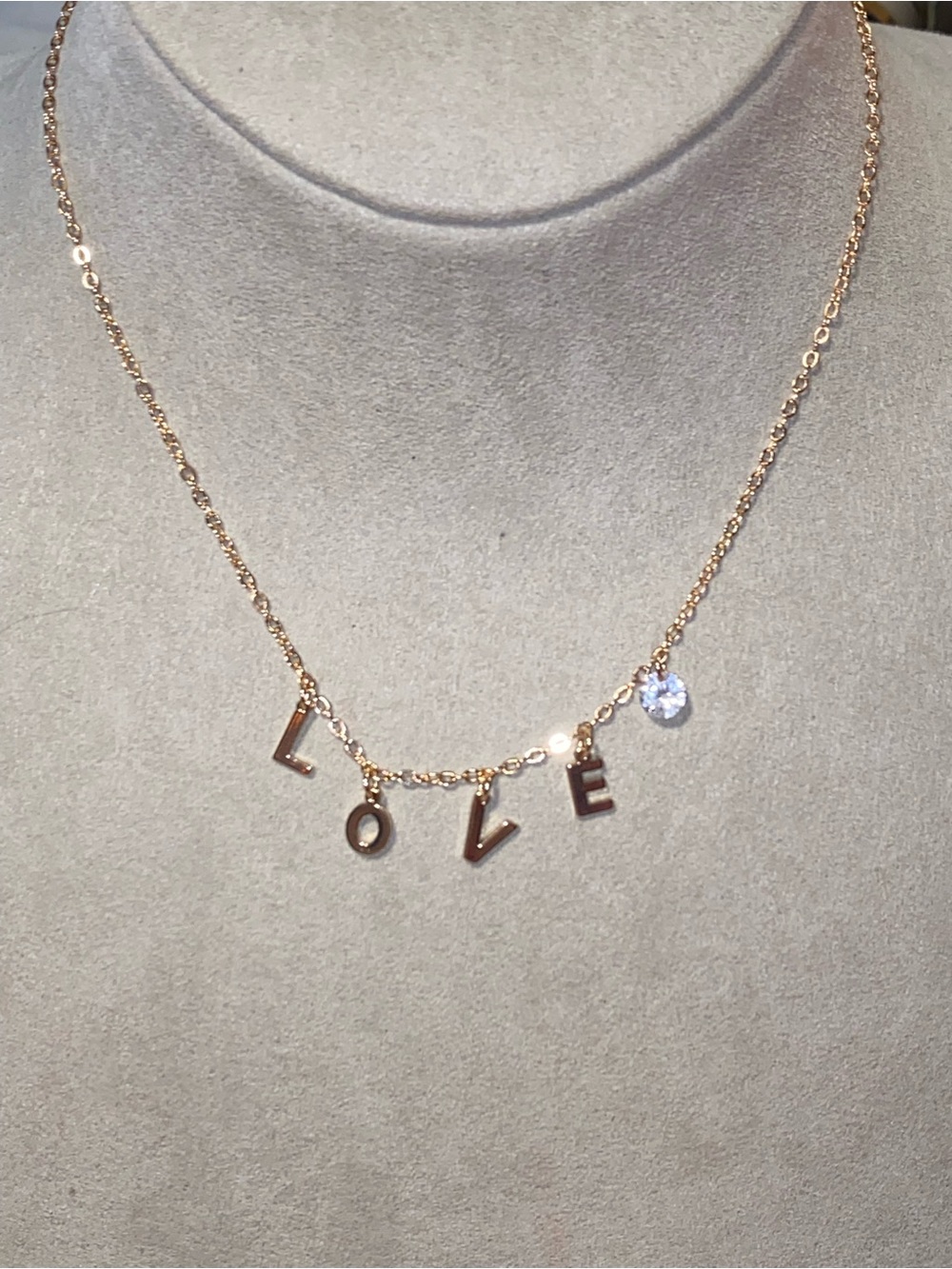 Rosa Gold 'Love' Letter Necklace with Crystal Charm